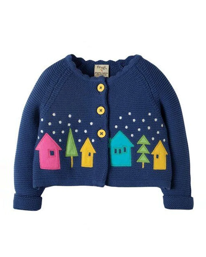 Frugi Strickjacke Häuser in blau-bunt