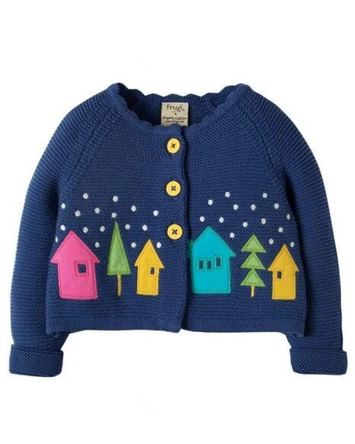 Frugi Strickjacke Häuser in blau-bunt