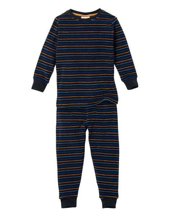 People Wear Organic Frottée Pyjama, dunkelblau geringelt, Bio-Baumwolle