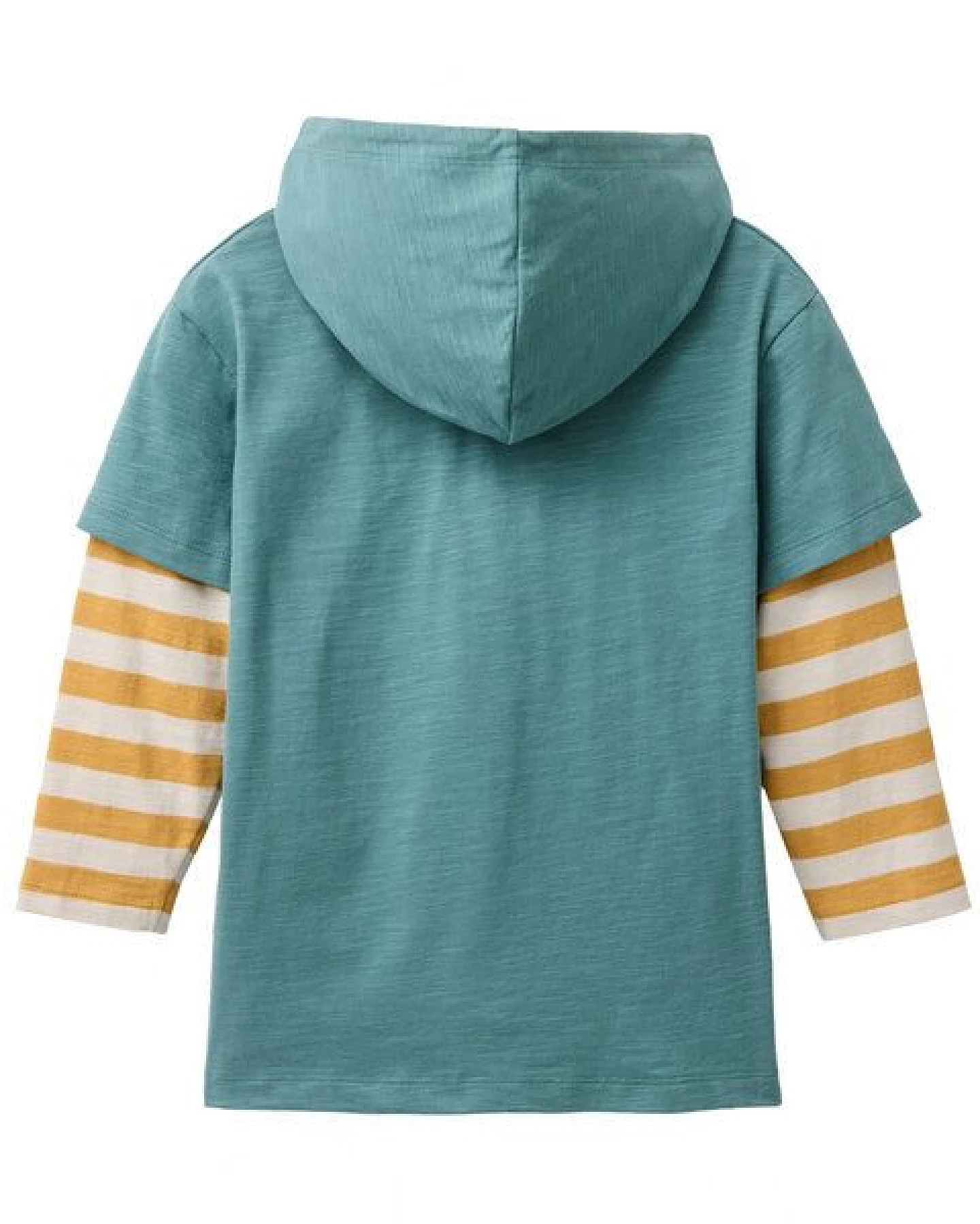 People Wear Organic Langarm Shirt mit Kapuze, grün uni und gelb geringelt, Bio-Baumwolle – Ansicht 2