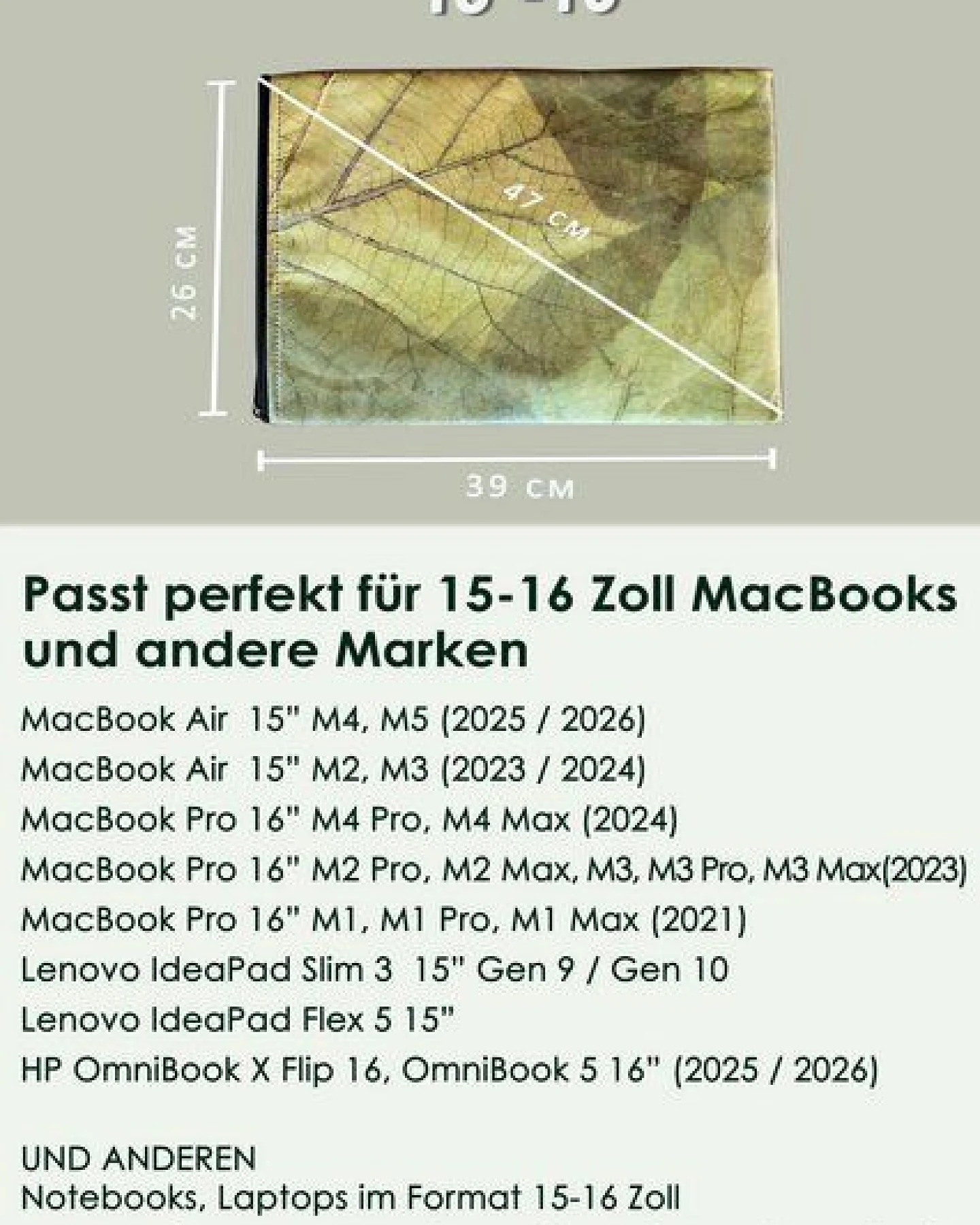 BY COPALA Nachhaltige 15–16 Zoll Laptoptasche aus Teak-Blattleder – Ansicht 2
