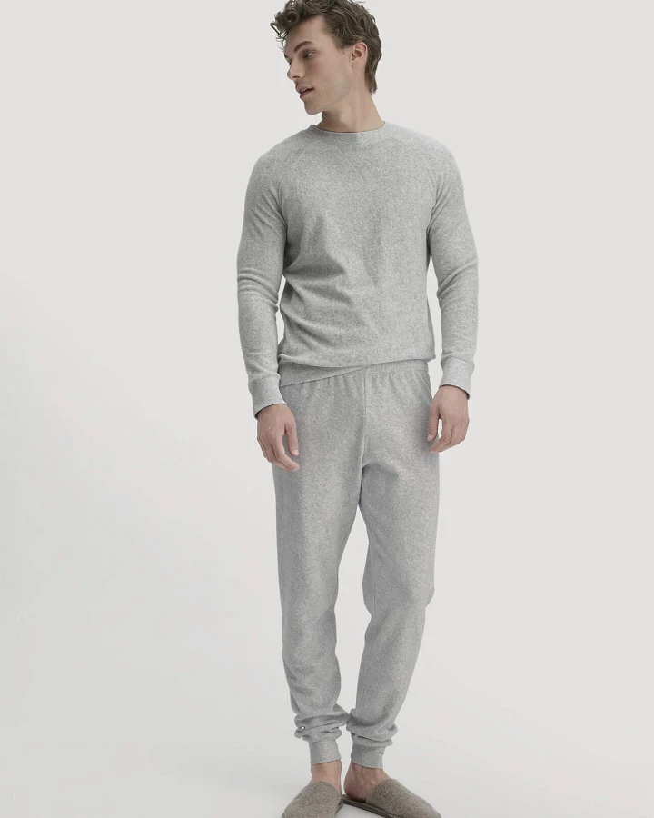 hessnatur Herren Frottee Schlafhose PURE COTTON aus Bio-Baumwolle - grau - Größe 46