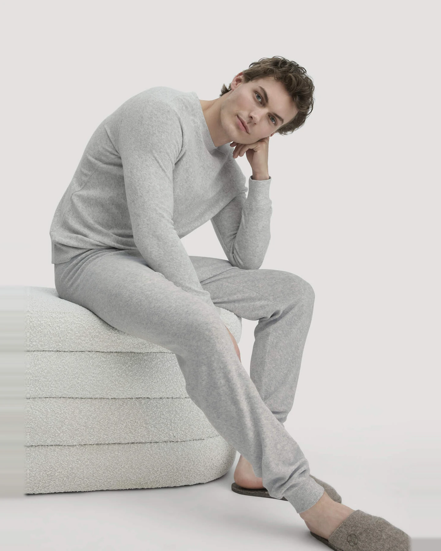 hessnatur Herren Frottee Schlafhose PURE COTTON aus Bio-Baumwolle - grau - Größe 56 – Ansicht 3
