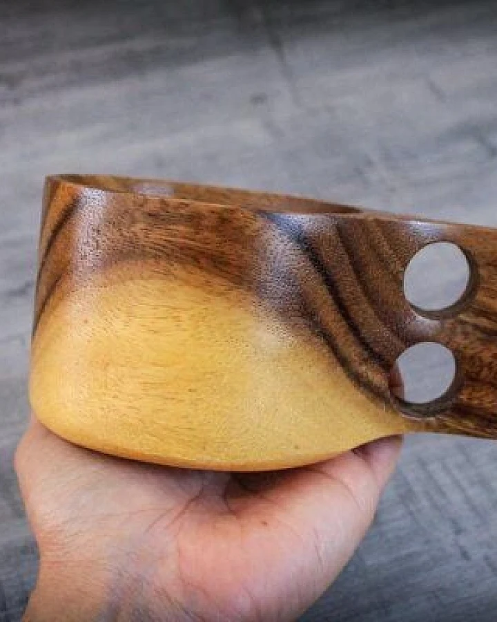 BY COPALA Kuksa-Becher aus Akazie, Kaffeetasse aus Akazienholz im skandinavischem Design, handgefertigter Becher