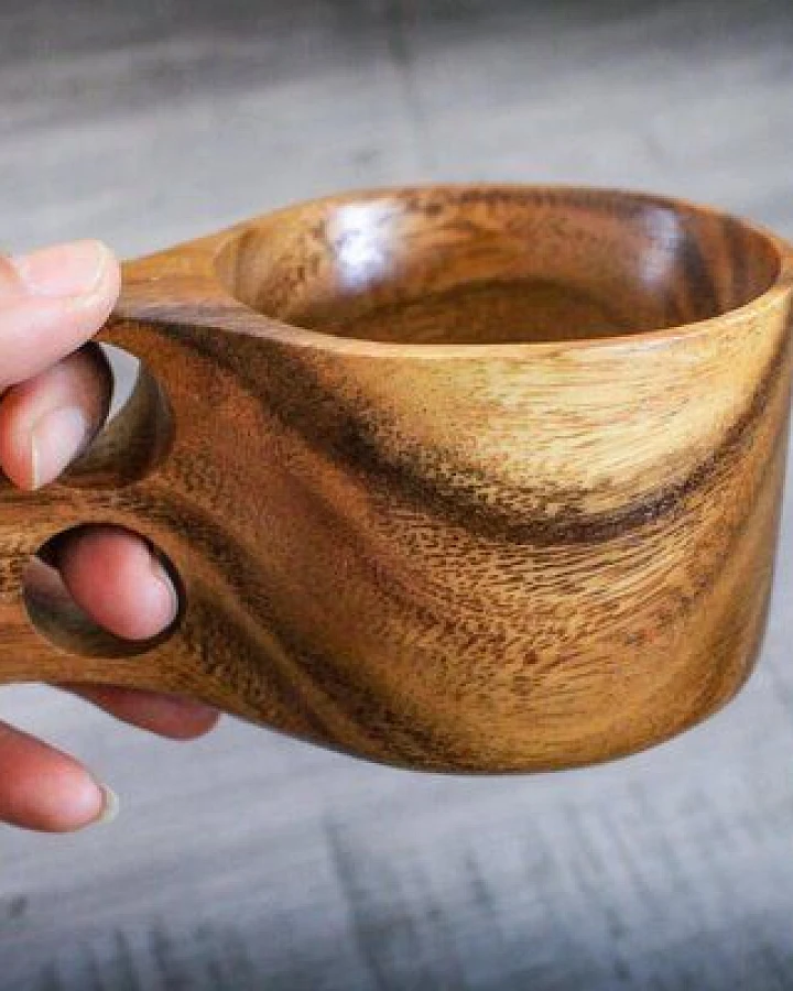 BY COPALA Kuksa-Becher aus Akazie, Kaffeetasse aus Akazienholz im skandinavischem Design, handgefertigter Becher