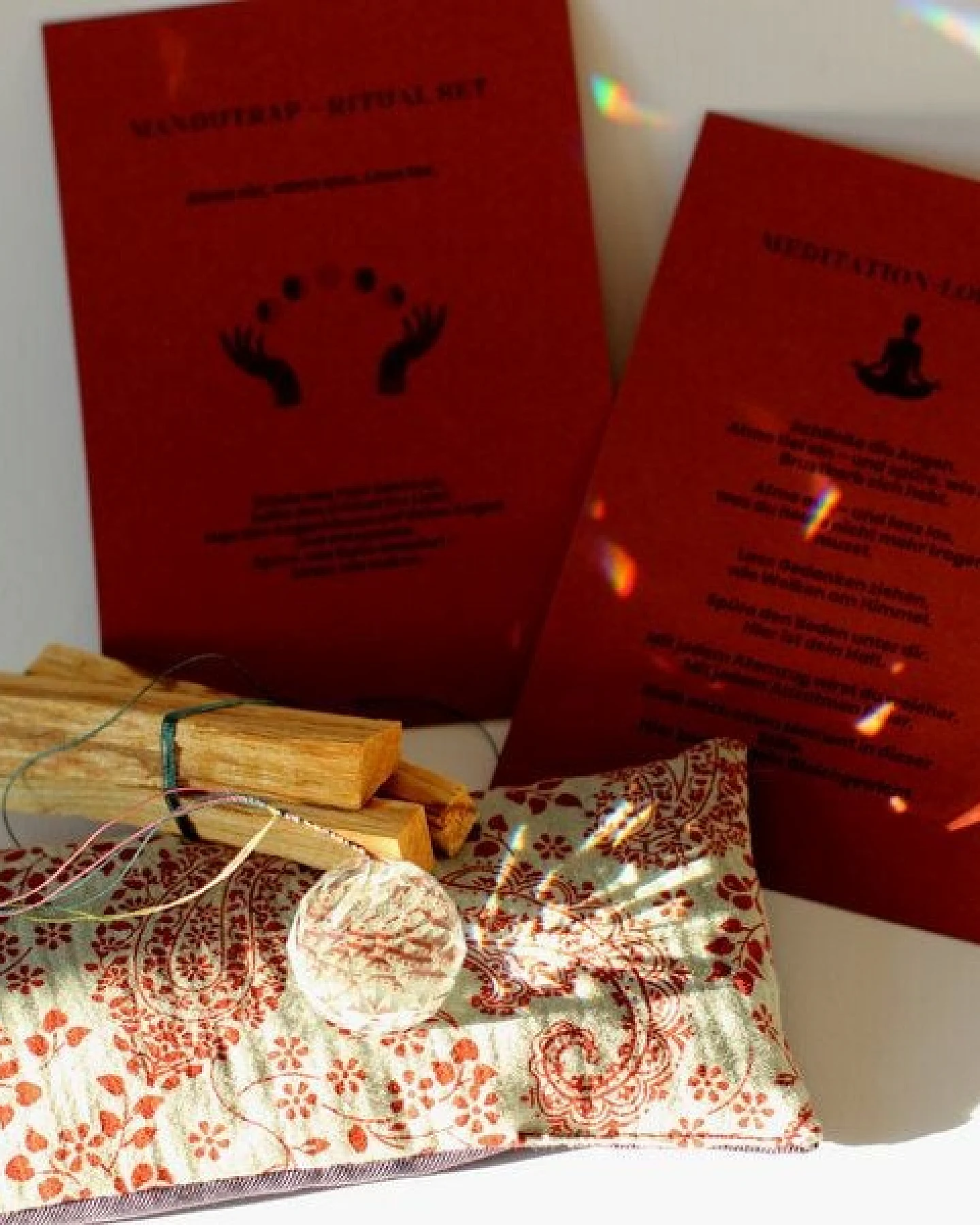 ManduTrap Ritual- & Meditations-Geschenkset – Leinsamen-Augenkissen mit Lavendel, Kristall, Palo Santo & Anleitung – Ansicht 4