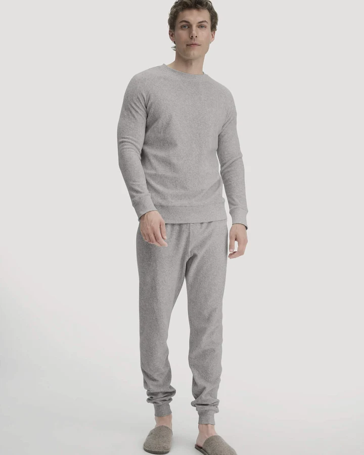 hessnatur Herren Frottee Schlafshirt PURE COTTON aus Bio-Baumwolle - grau - Größe 46