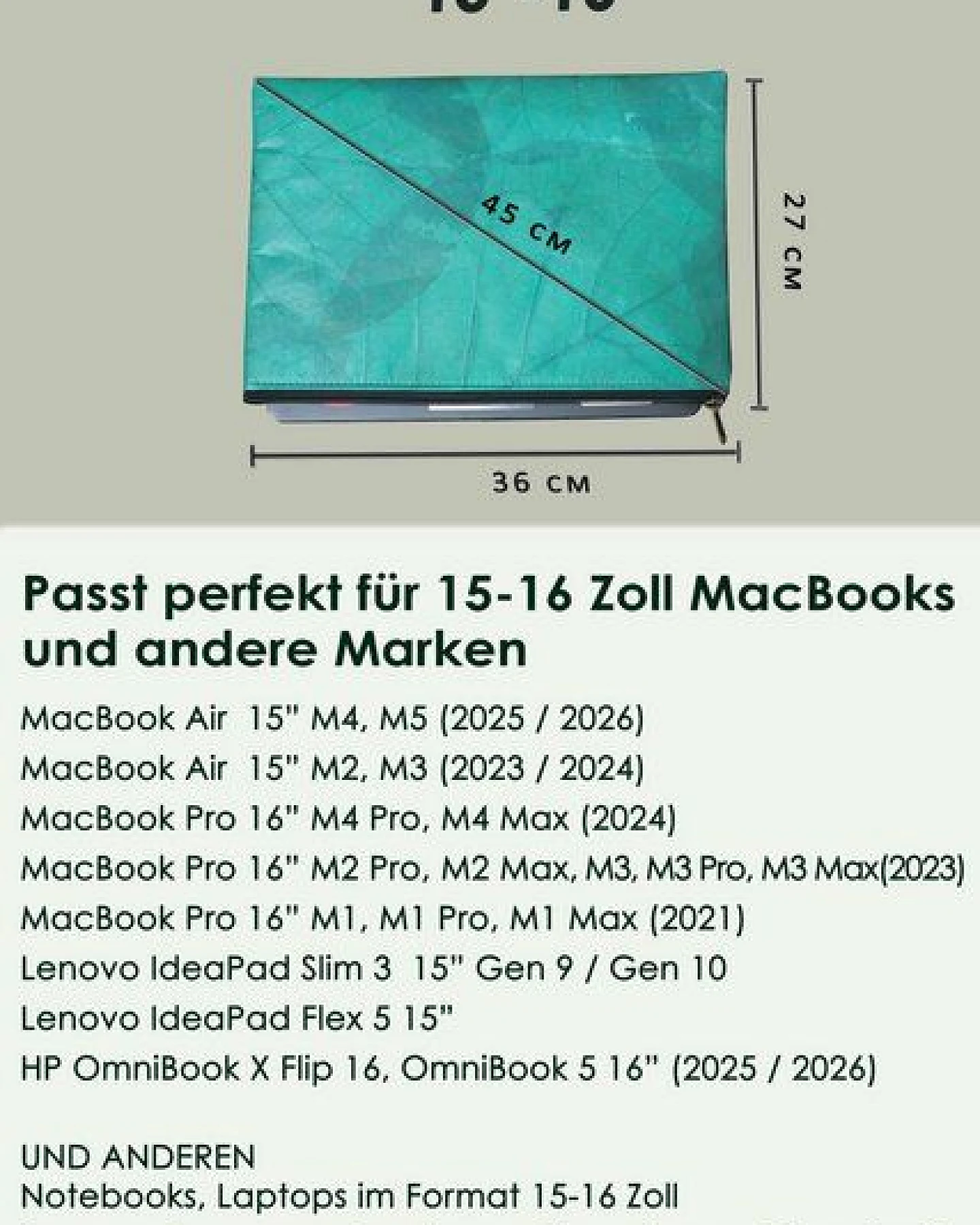 BY COPALA Nachhaltige 15–16 Zoll Laptoptasche aus Teak-Blattleder – Ansicht 2