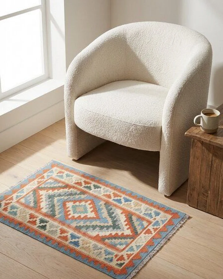 Kelim Gashgai Beige „Rugtales“ aus Schurwolle, 81x123 cm