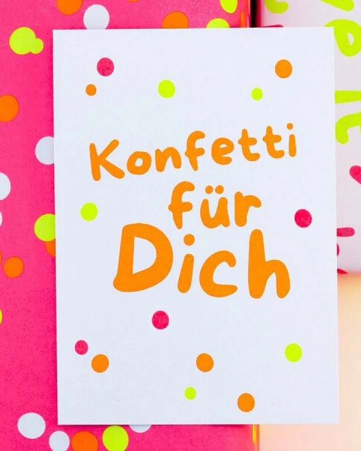 Bow & Hummingbird Postkarte "Konfetti für Dich" (Neon) aus Recyclingpapier