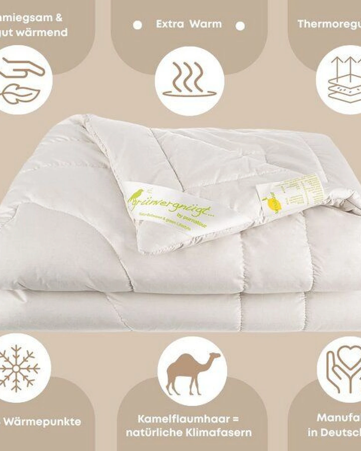 purnatour Bio Bettdecke Kamelflaumhaar Winter dreifach extra warm – Ansicht 2