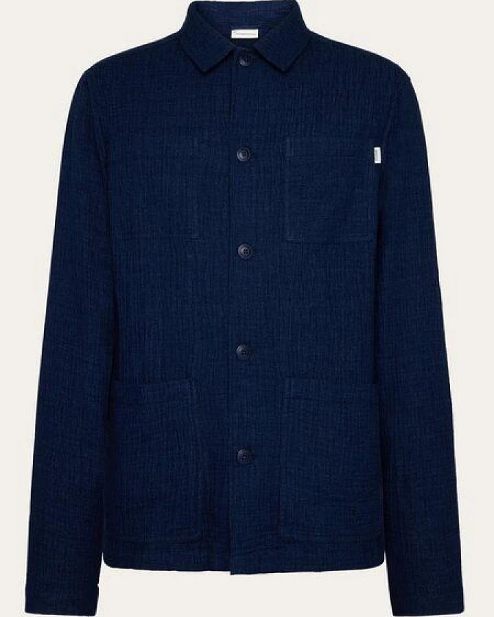 KnowledgeCotton Apparel Organic Cotton Dobby Overshirt - indigo
