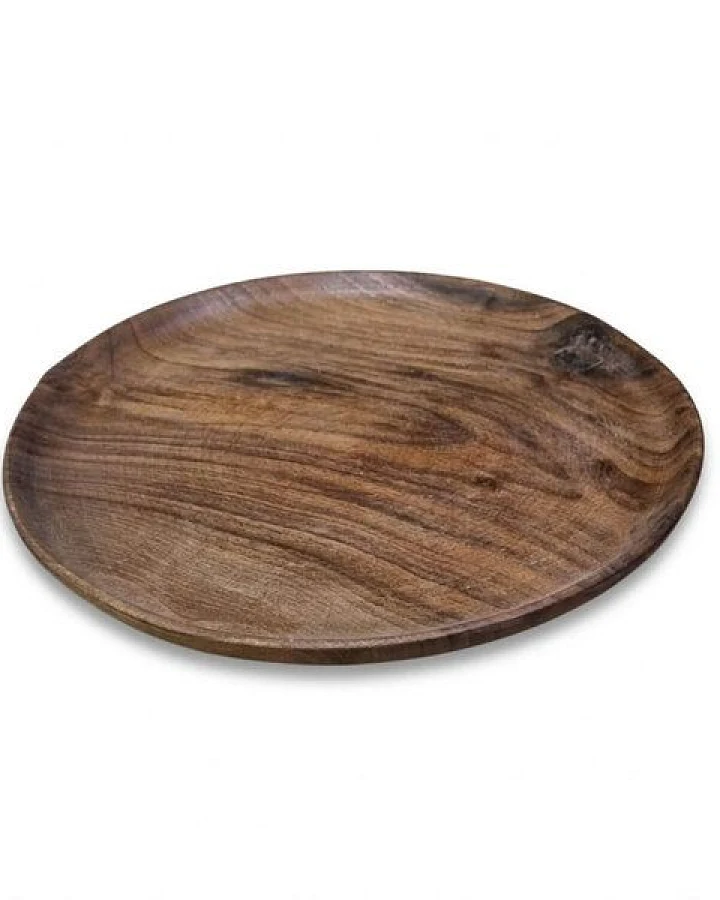 NATUREHOME Servierteller aus Nussbaumholz, rund 20 - 25 cm – Massivholz Teller, Handgefertigt & Geölt, Holzteller als Servierplatte oder Deko-Ablage