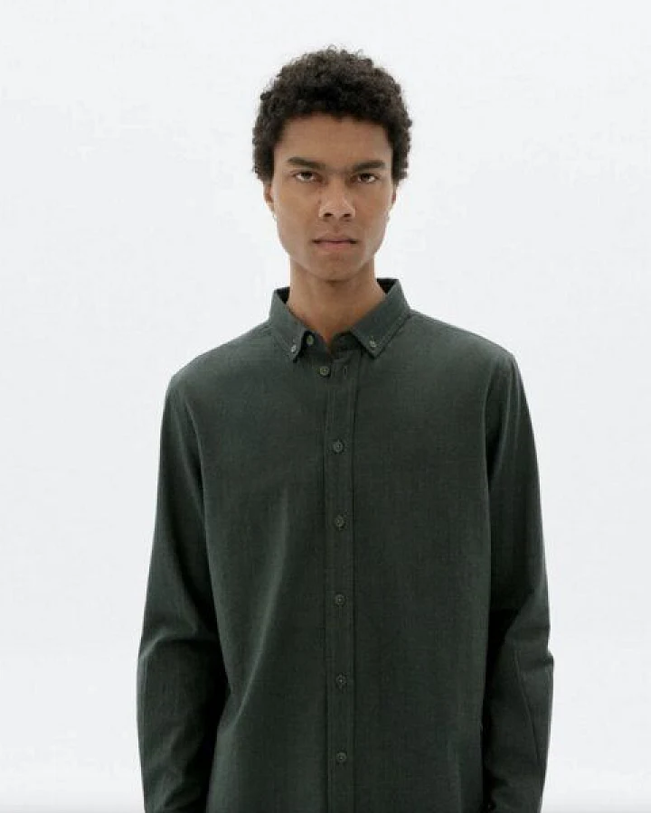 thinking mu Microchecks Dark Eucaliptus Ant Shirt