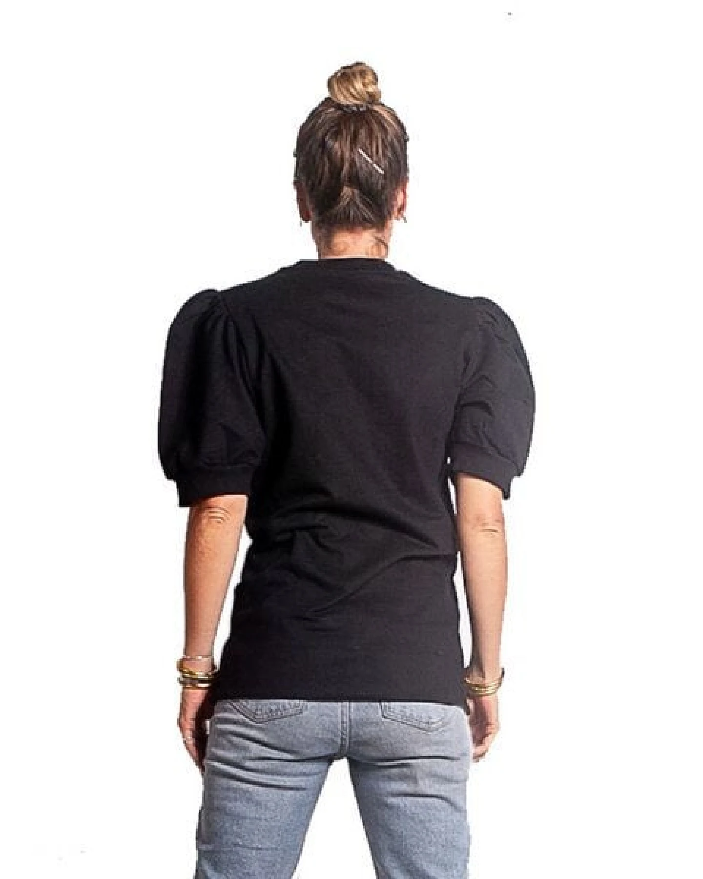 The Driftwood Tales Schwarzes Sweatshirt aus Bio-Sweatshirt mit kurzen Puffärmeln – Ansicht 4