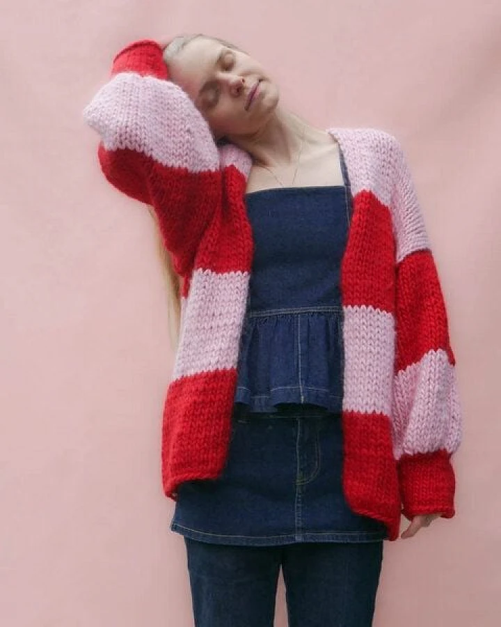 PANAPUFA bunte gestreifte Strickjacke aus Merinowolle