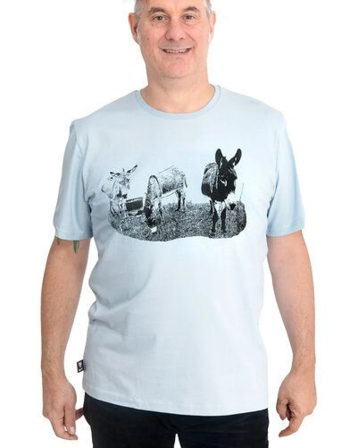 Hirschkind Männershirt "Eselcombo" hellgrau – Made in Kenia & handbedruckt in Berlin