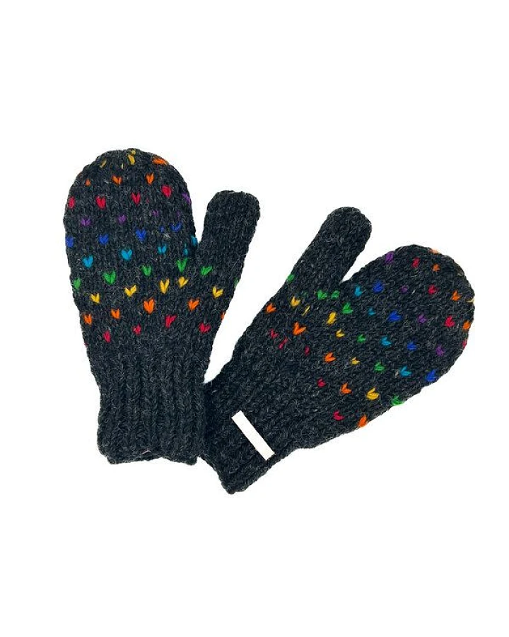short'n'pietz Schurwollhandschuhe, handgestrickt anthrazit mit bunten Farbtupfern
