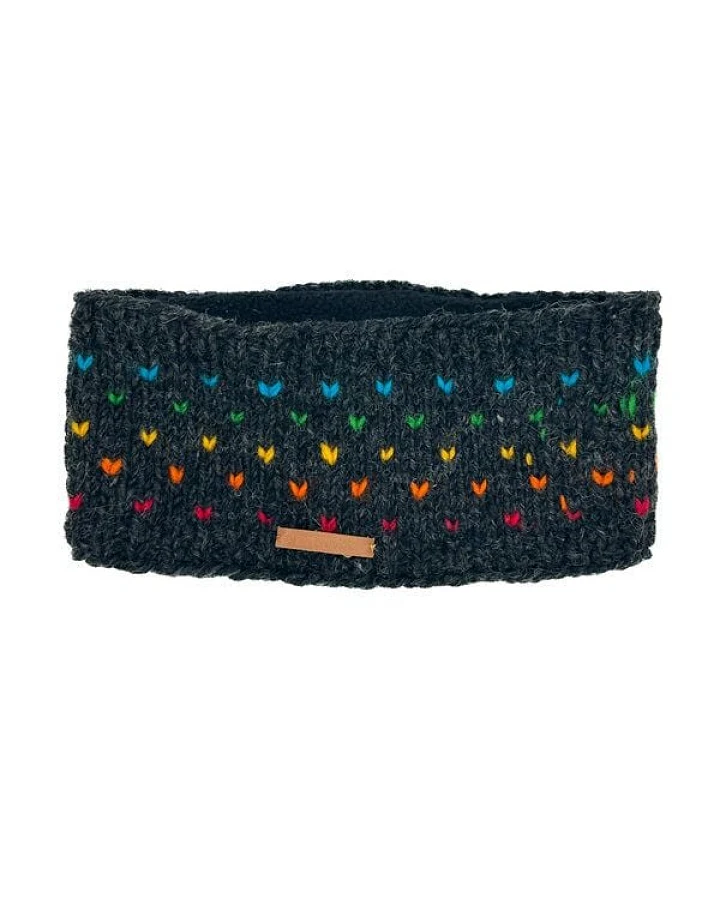 short'n'pietz Schurwollstirnband, handgestrickt anthrazit mit bunten Farbtupfern