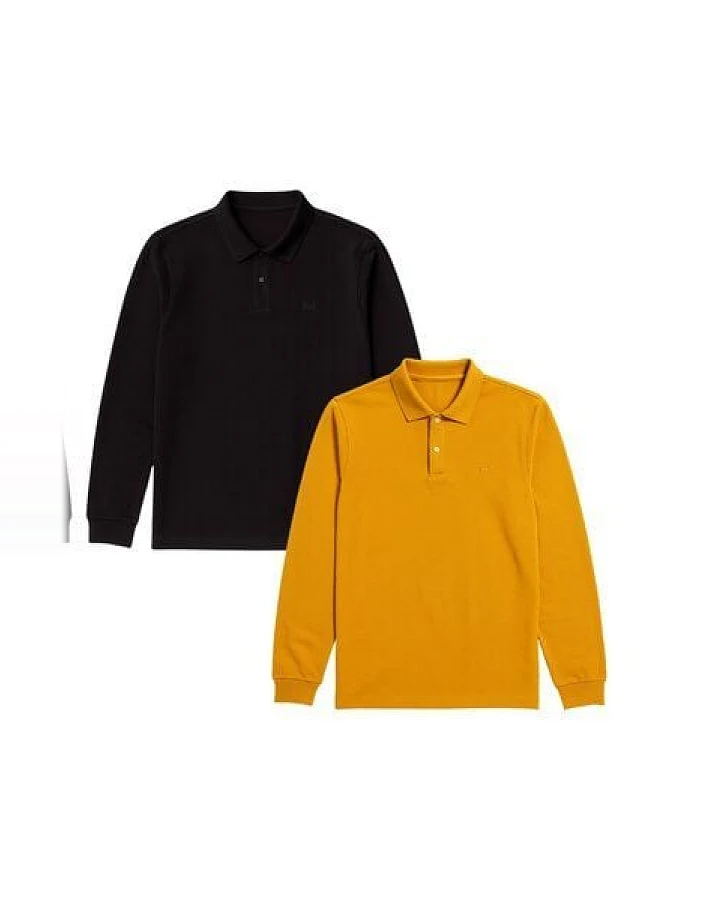 GORG 2er Set Herren Bio-Baumwolle Langarm-Poloshirt