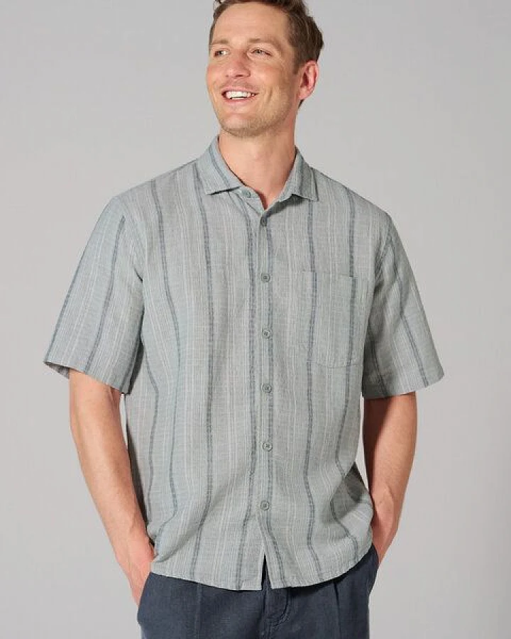 HempAge Kurzarmhemd mit Streifenmuster Casual Fit Hanf/Biobaumwolle