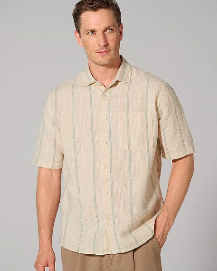 HempAge Kurzarmhemd mit Streifenmuster Casual Fit Hanf/Biobaumwolle