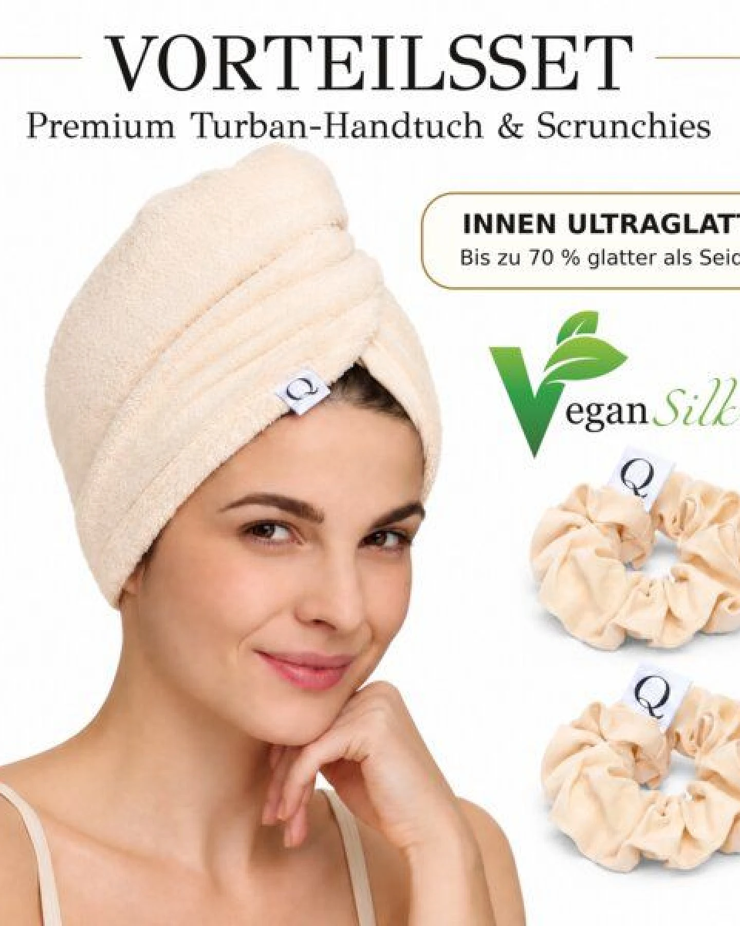 QUPRO Premium Haarturban & Scrunchies – Vegan Silk – Ansicht 2