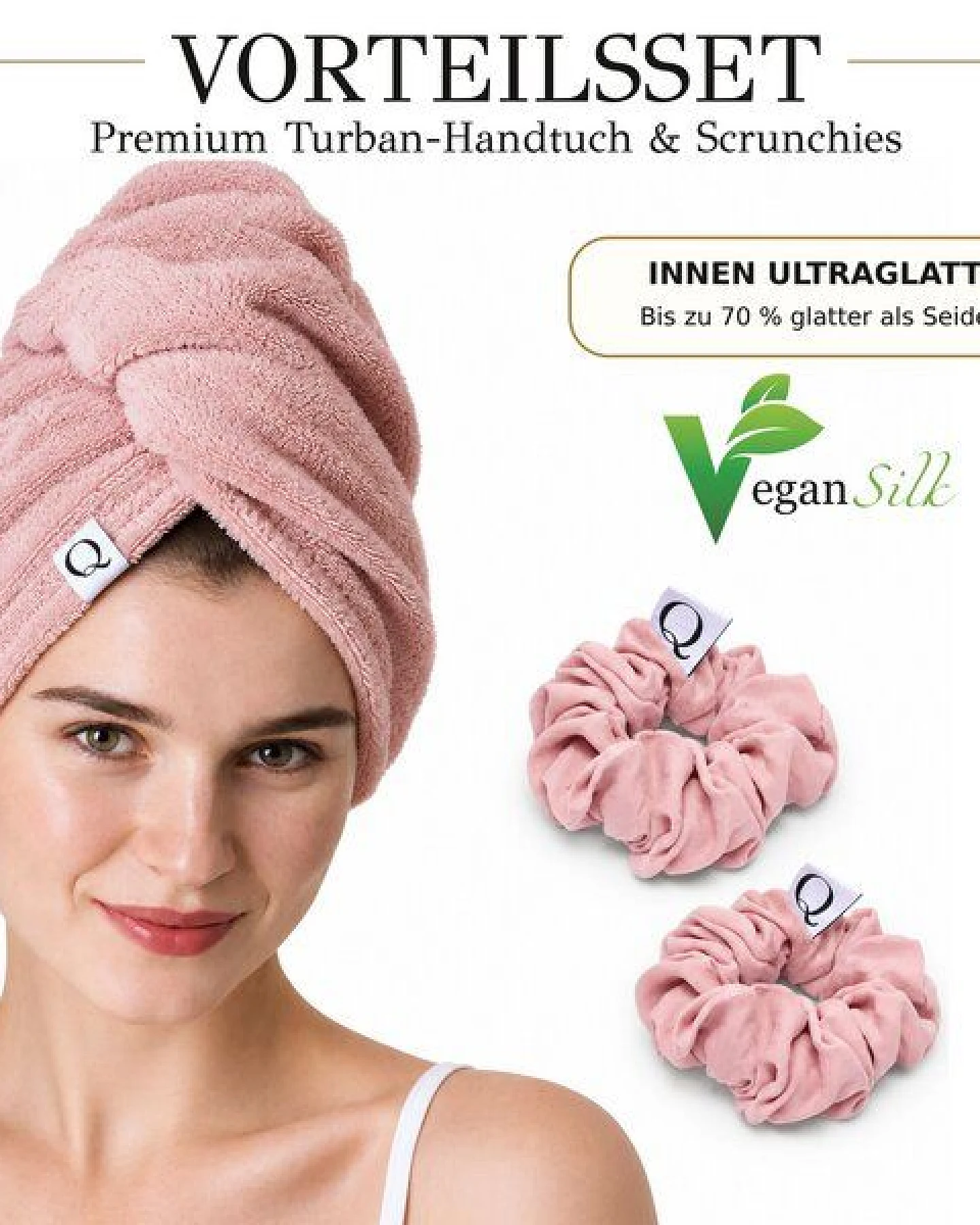 QUPRO Premium Haarturban & Scrunchies – Vegan Silk – Ansicht 4