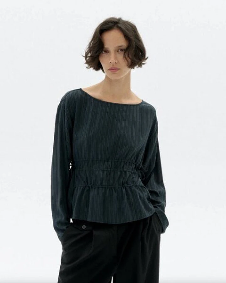 thinking mu Dark Green Devin Blouse