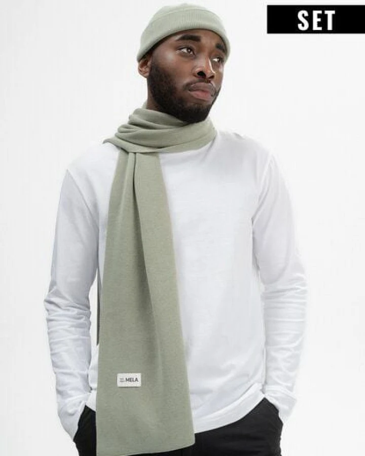 MELA Bundle Feinstrick Mütze kurz LESH + Jacquard Schal ASMEE