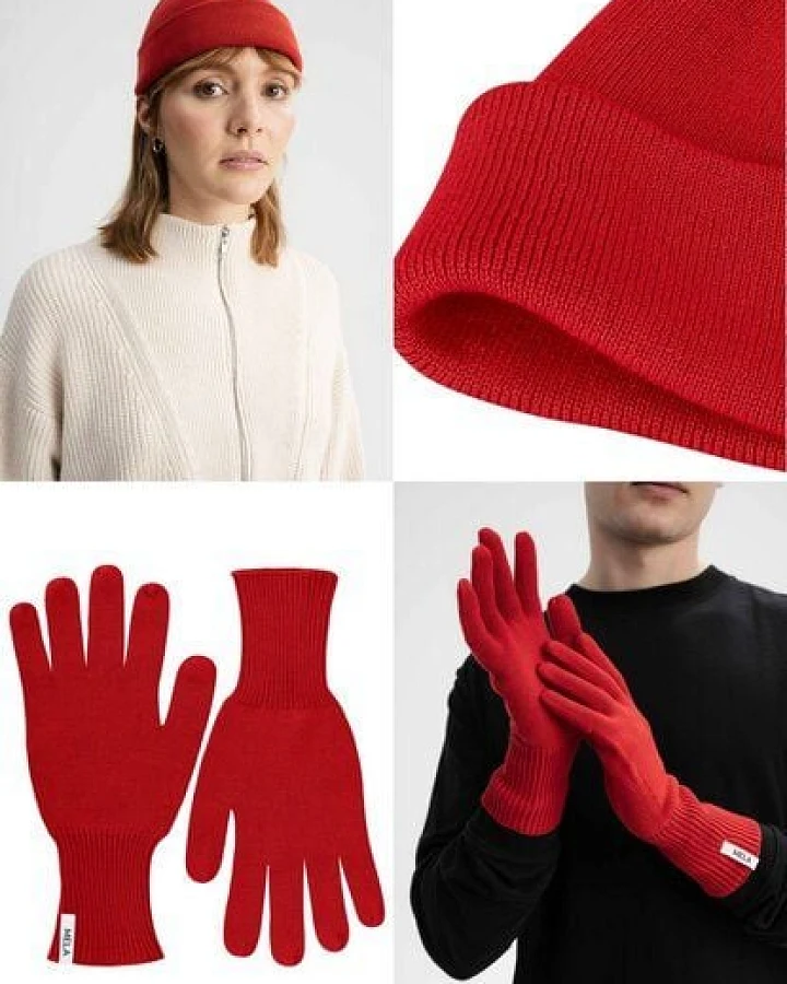 MELA Bundle Feinstrick Mütze kurz LESH + Strick Handschuhe RISHI