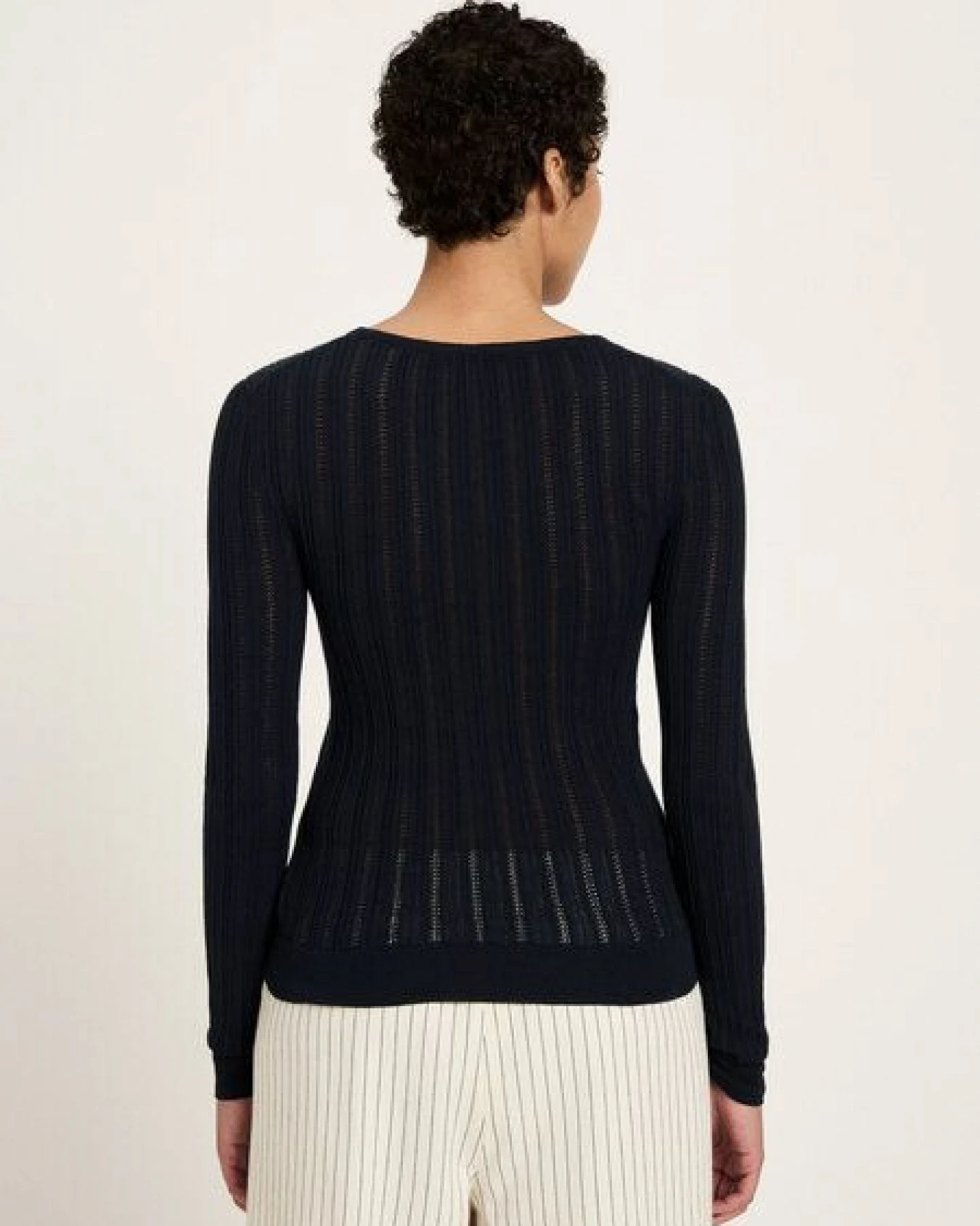 LANIUS Pointelle-Pullover aus Bio-Baumwolle – Ansicht 2