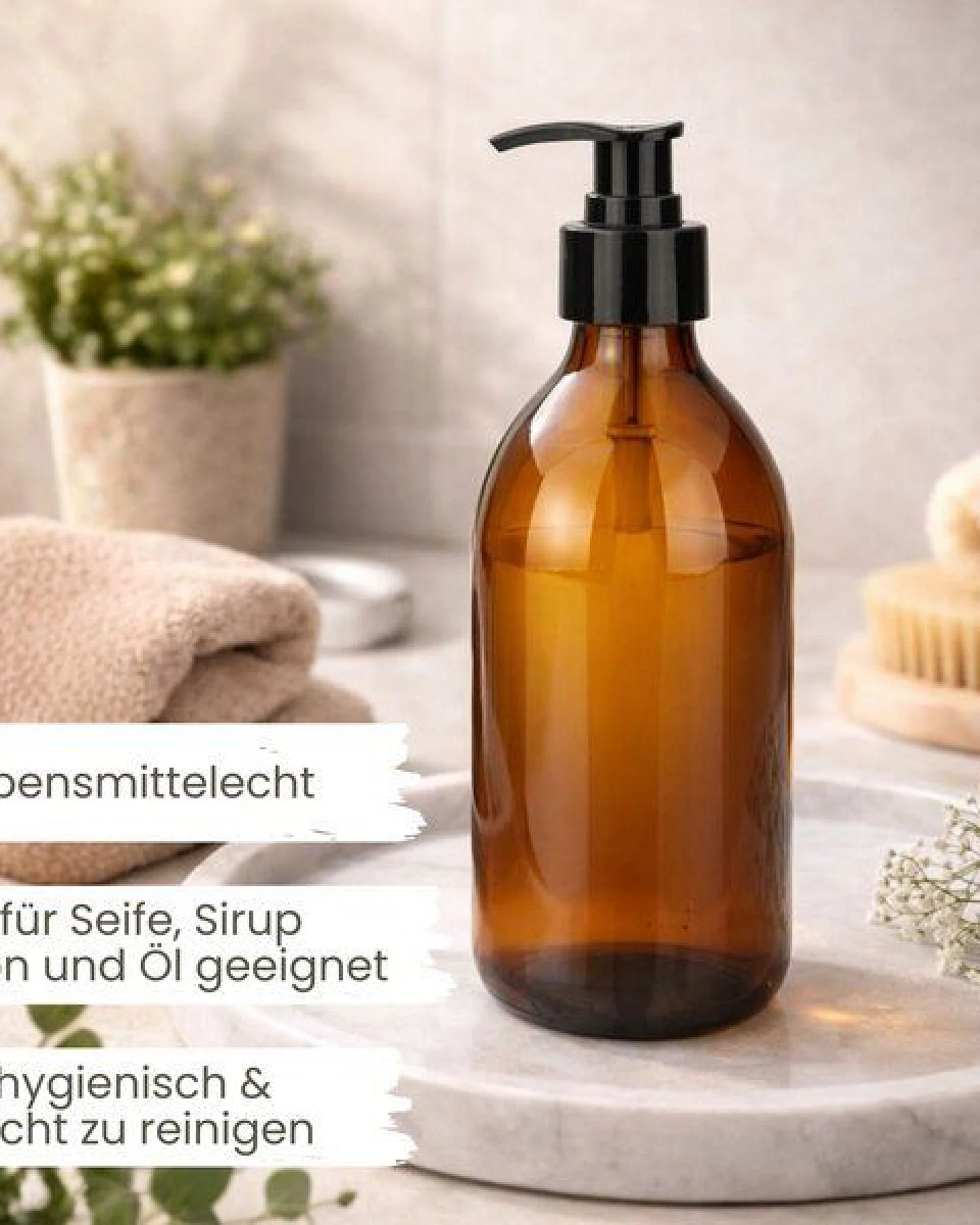 mikken Seifenspender braun 250 ML widerverwendbarer Lotionsspender aus Braunglas 0,25 Liter Apothekerqualität – Ansicht 3