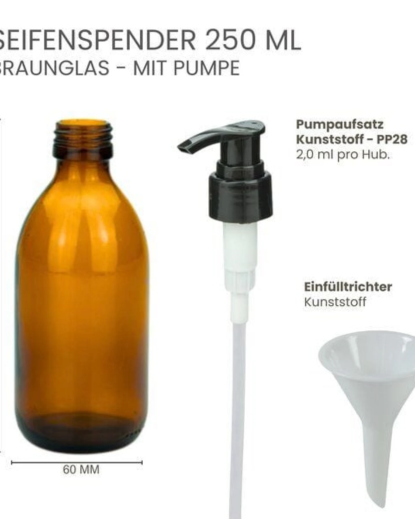 mikken Seifenspender braun 250 ML widerverwendbarer Lotionsspender aus Braunglas 0,25 Liter Apothekerqualität – Ansicht 4