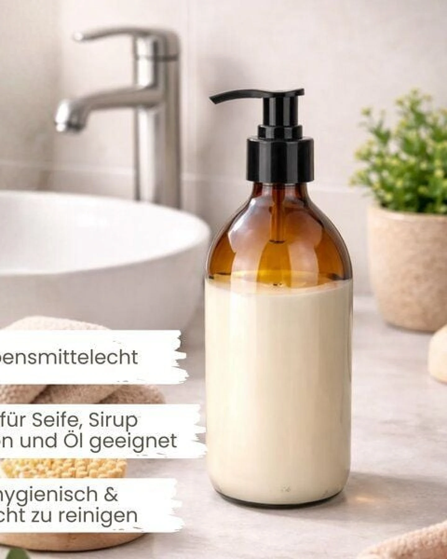 mikken Pumpspender braun 500 ml widerverwendbarer Seifenspender aus Braunglas 0,5 Liter Apothekerqualität – Ansicht 3