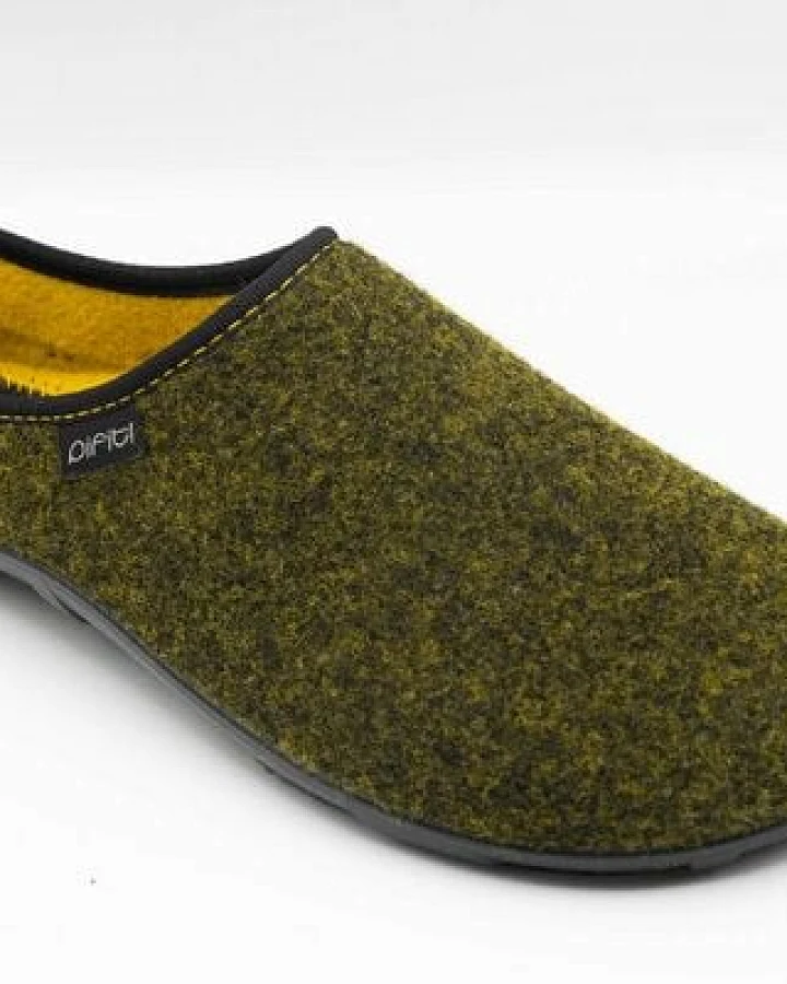 Pantoffel homey mit Barfußgefühl pifit! aus hochwertigem Wollfilz gelb-schwarz, 32100-7