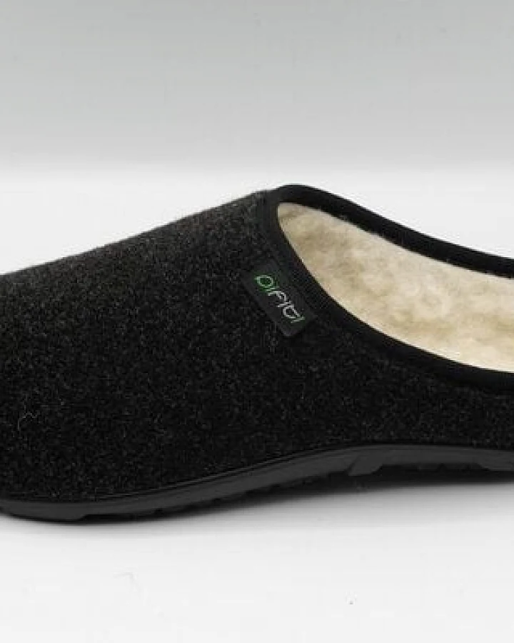 pifit! Pantoffel cosy mit Barfußgefühl aus Wollstoff, schwarz, 32101-1, gefüttert mit 100% Schurwolle