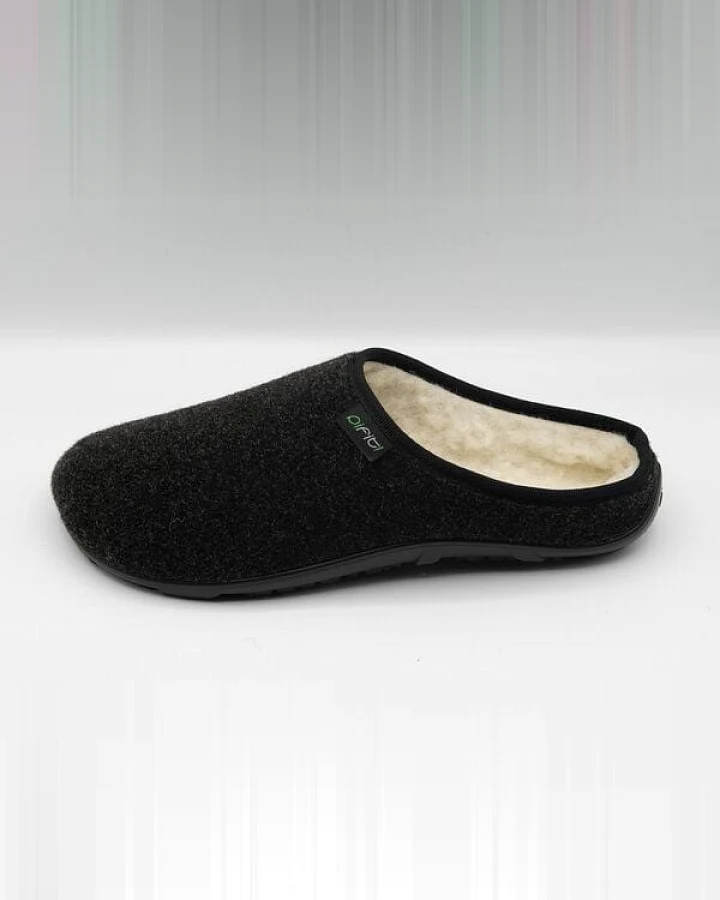 pifit! Pantoffel cosy mit Barfußgefühl aus Wollstoff, schwarz, 32101-1, gefüttert mit 100% Schurwolle
