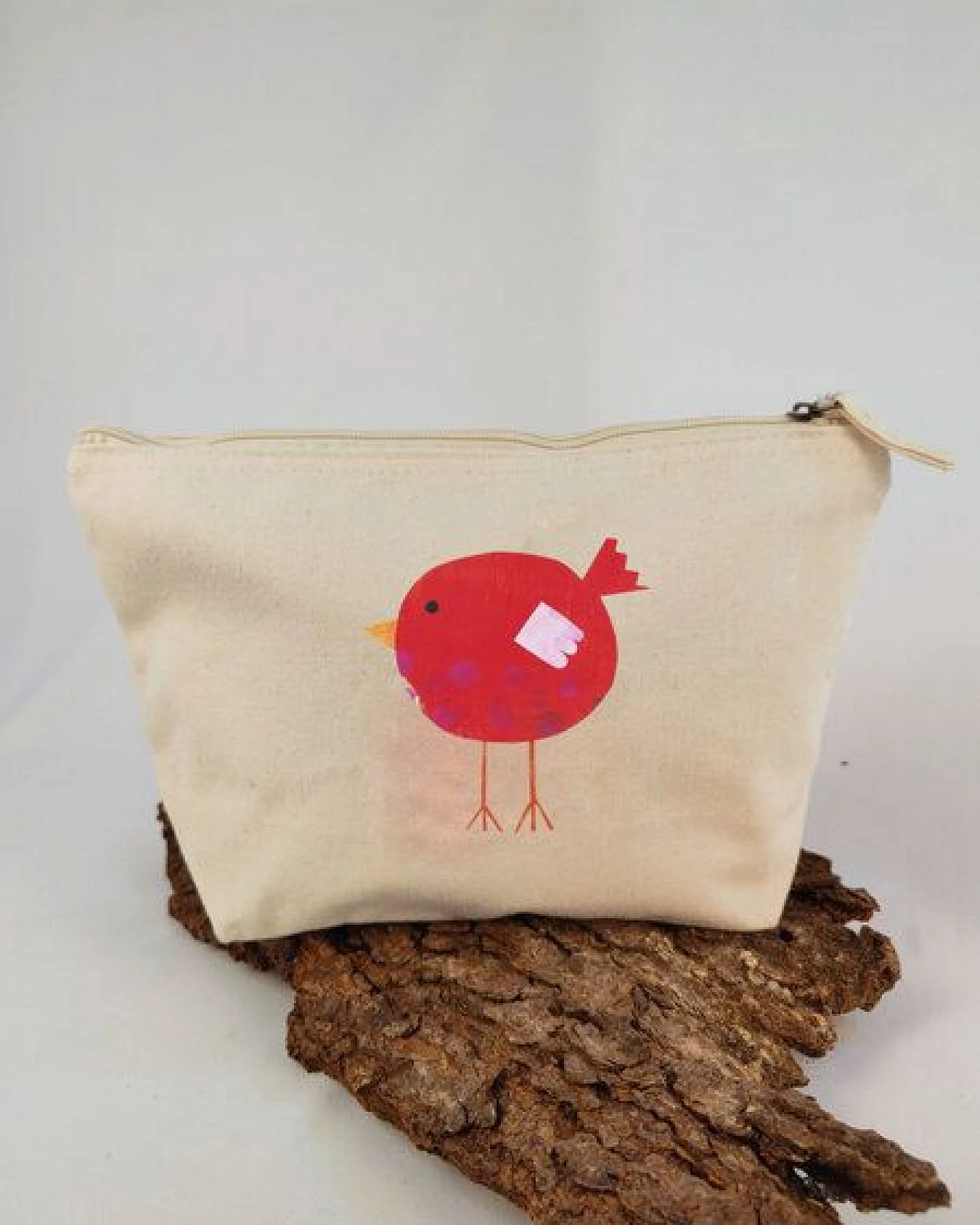 MELAdi Accessoire-Tasche aus Biobaumwolle - Größe M roter Vogel – Ansicht 4