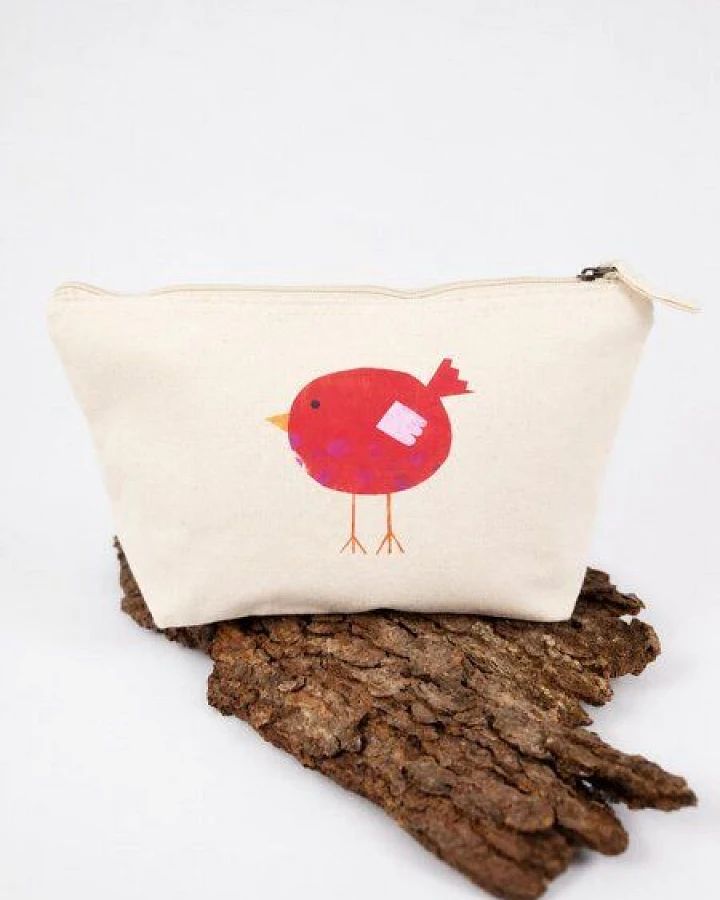 MELAdi Accessoire-Tasche aus Biobaumwolle - Größe M roter Vogel