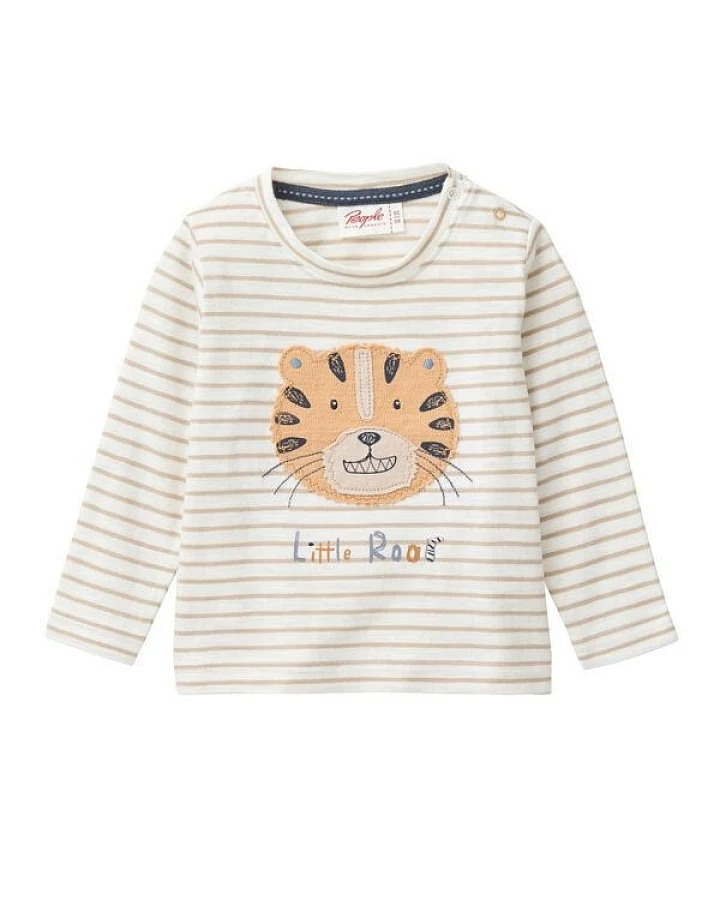 People Wear Organic Langarm Shirt, beige geringelt, "Tiger", Bio-Baumwolle