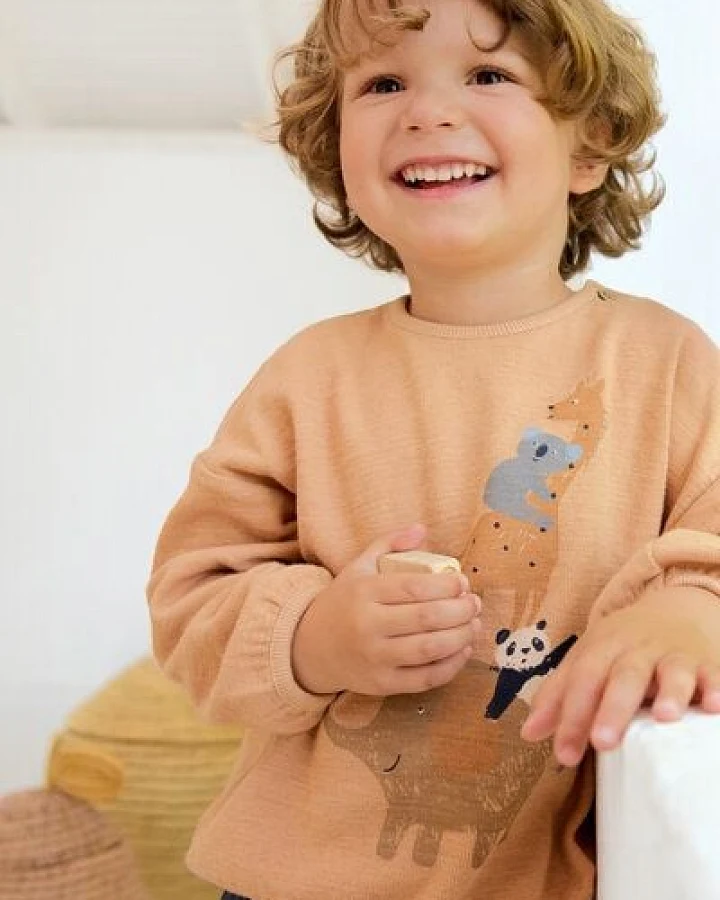 People Wear Organic Sweat Pullover, gelb uni, "Tierfreunde", Bio-Baumwolle