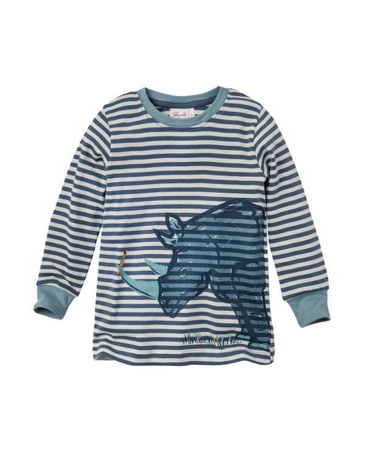 People Wear Organic Pyjama, blau geringelt "Nashorn", Bio-Baumwolle – Ansicht 2
