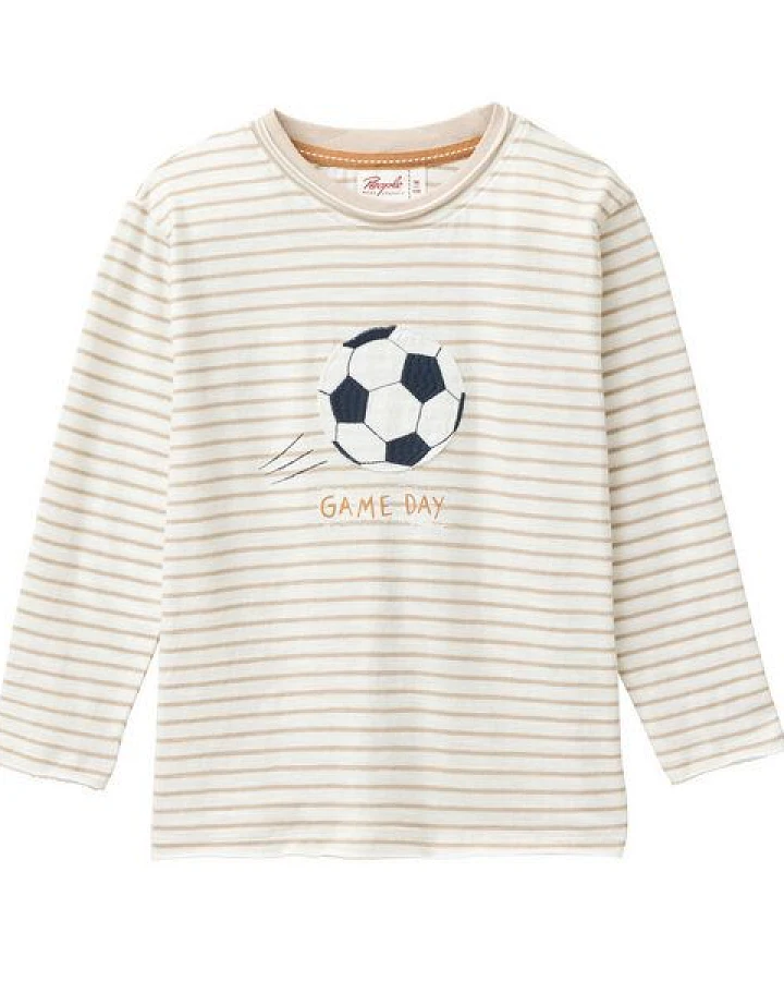 People Wear Organic "Langarm Shirt, beige geringelt, ""Fußball"", Bio-Baumwolle"