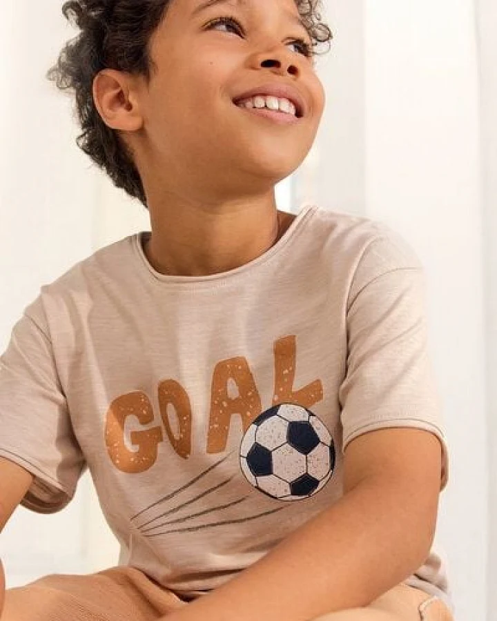 Produktseite: People Wear Organic Kurzarm Shirt, beige uni, "Fußball", Bio-Baumwolle
