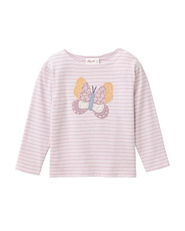 People Wear Organic "Langarm Shirt, rosa geringelt, ""Schmetterling"", Bio-Baumwolle"