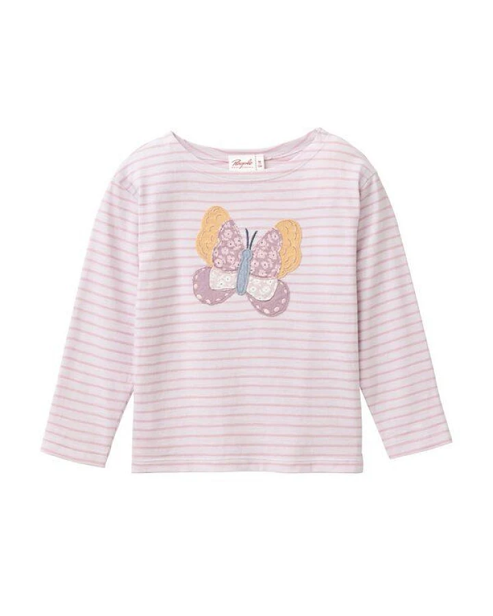 People Wear Organic "Langarm Shirt, rosa geringelt oder grün geringelt, mit Druck, Bio-Baumwolle"
