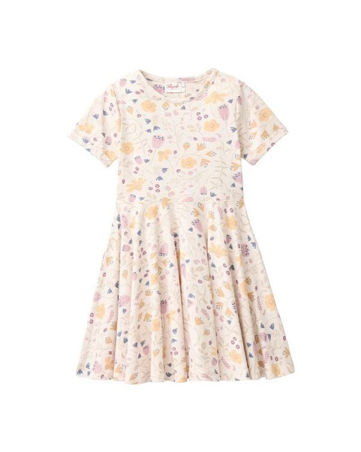 People Wear Organic "Kurzarm Kleid, rosa bedruckt, ""floral"", Bio-Baumwolle "