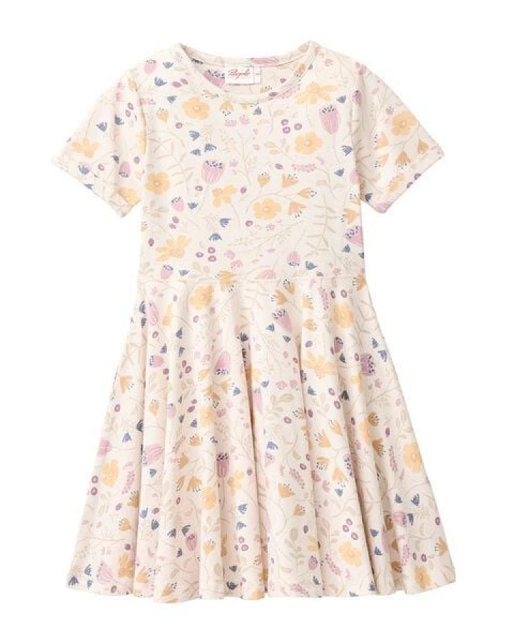 People Wear Organic "Kurzarm Kleid, rosa bedruckt, ""floral"", Bio-Baumwolle "