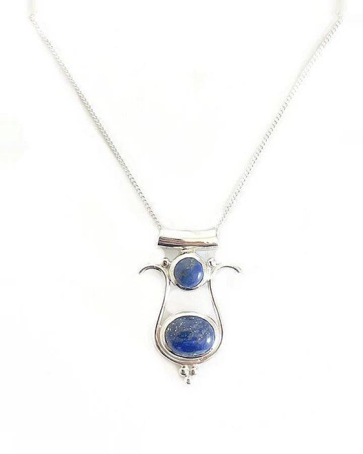 Crystal and Sage Lapislazuli Halskette 925 Sterling Silber Göttin Isis Edelsteinkette